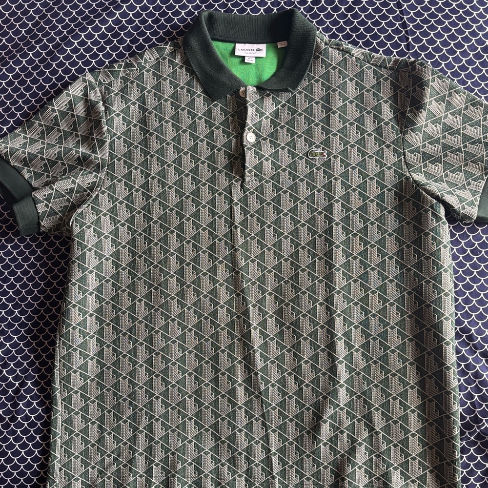 Lacoste Green Patterned Men's monogrammed Polo Shirt